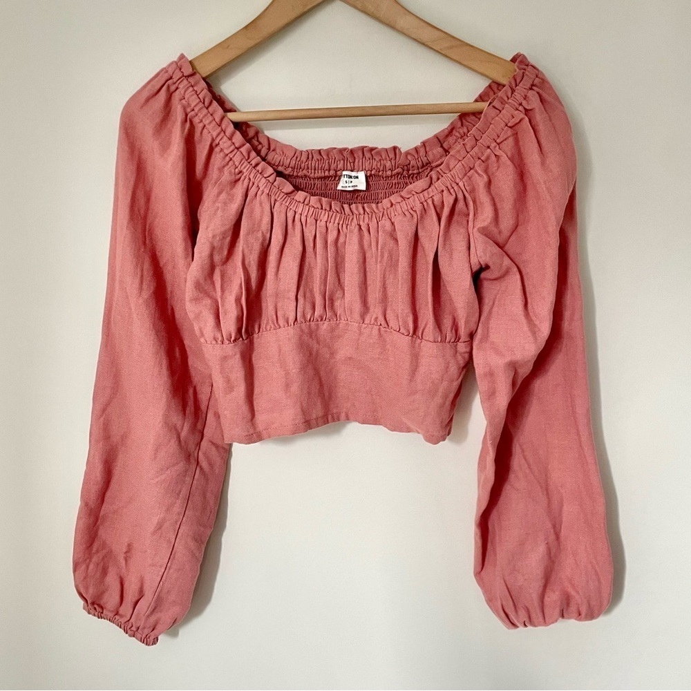 Cotton On Bustier Puff Sleeve Cropped Top Pink Size Small
